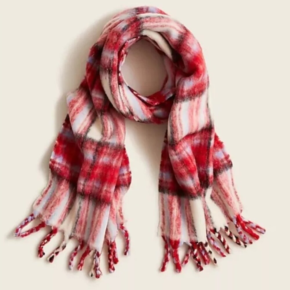 Plaid Scarf in Textured Wool